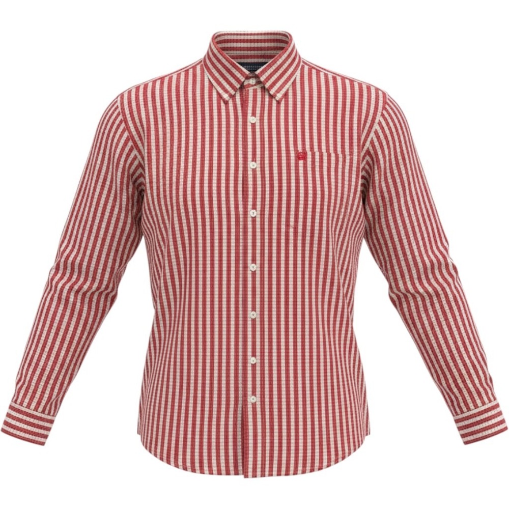 Cinch Mens Large Red White Striped Long Sleeve Button Down Western Shirt 0268